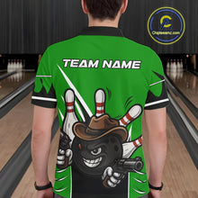 Load image into Gallery viewer, Funny Cowboy gun bowling ball and pins Bowling shirt for Men Custom bowling team jersey | Green NQS10691