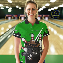 Load image into Gallery viewer, Funny Cowboy gun bowling ball and pins Bowling shirt for Women Custom bowling team jersey | Green NQS10691