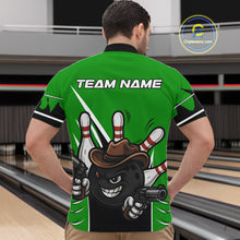 Load image into Gallery viewer, Funny Cowboy gun bowling ball and pins Bowling shirt for Men Custom bowling team jersey | Green NQS10691