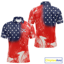 Load image into Gallery viewer, Custom Smoke American Flag Patriotic Golf Polo Shirt For Men, Personalized Mens Golf top NQS10497