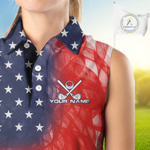 Load image into Gallery viewer, Custom Smoke American Flag Patriotic Golf Sleeveless Polo Shirt, Personalized Ladies Golf top NQS10497