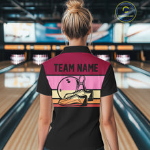 Load image into Gallery viewer, Black and Pink Retro Bowling Polo, Quarter Zip Shirts for Women Custom Team Bowling League Jerseys NQS10503