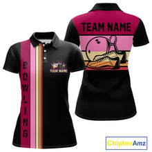 Load image into Gallery viewer, Black and Pink Retro Bowling Polo, Quarter Zip Shirts for Women Custom Team Bowling League Jerseys NQS10503