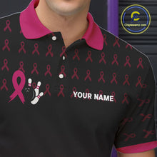 Load image into Gallery viewer, Black and Pink ribbon pattern Bowling shirts for Men Custom breast cancer bowling team jerseys NQS10158