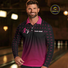 Load image into Gallery viewer, Black and Pink ribbon pattern Bowling shirts for Men Custom breast cancer bowling team jerseys NQS10158