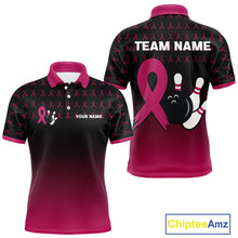 Load image into Gallery viewer, Black and Pink ribbon pattern Bowling shirts for Men Custom breast cancer bowling team jerseys NQS10158