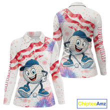 Load image into Gallery viewer, Funny Golf Ball Watercolor red, white and blue Women golf polo shirt custom patriotic fun golf shirts NQS10293