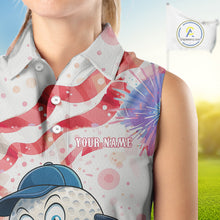 Load image into Gallery viewer, Funny Golf Ball Watercolor red, white and blue Sleeveless Polo Shirt custom patriotic fun golf shirts NQS10293
