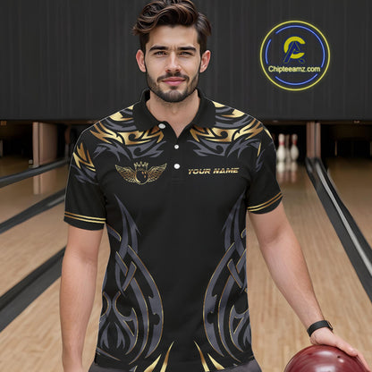 Personalized Black And Gold tribal pattern Bowling Shirts For Men, angel wings Bowling Team jerseys NQS10298