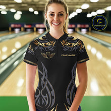 Load image into Gallery viewer, Personalized Black And Gold tribal pattern Bowling Shirts For Women, angel wings Bowling Team jerseys NQS10298