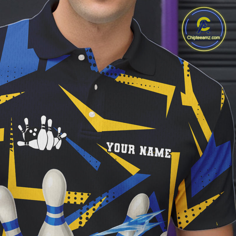 Personalized Blue And Yellow camo lightning thunder Bowling Shirts For Men Custom Bowling Team jersey NQS10305