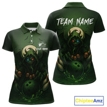 Load image into Gallery viewer, Personalized Green Reaper Skull Halloween Bowling Shirt For Women Custom Skull Bowling Team jersey NQS10311