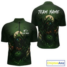 Load image into Gallery viewer, Personalized Green Reaper Skull Halloween Bowling Shirts For Men Custom Halloween Bowling Team jersey NQS10311