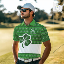 Load image into Gallery viewer, Green shamrock Lucky Mens polo golf shirts Custom St Patrick Day team golf jerseys NQS10508