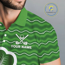 Load image into Gallery viewer, Green shamrock Lucky Mens polo golf shirts Custom St Patrick Day team golf jerseys NQS10508