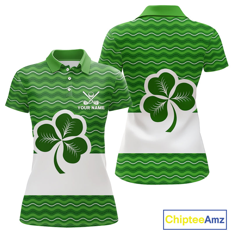 Green shamrock Lucky Women polo golf shirts Custom St Patrick Day team golf jerseys NQS10508