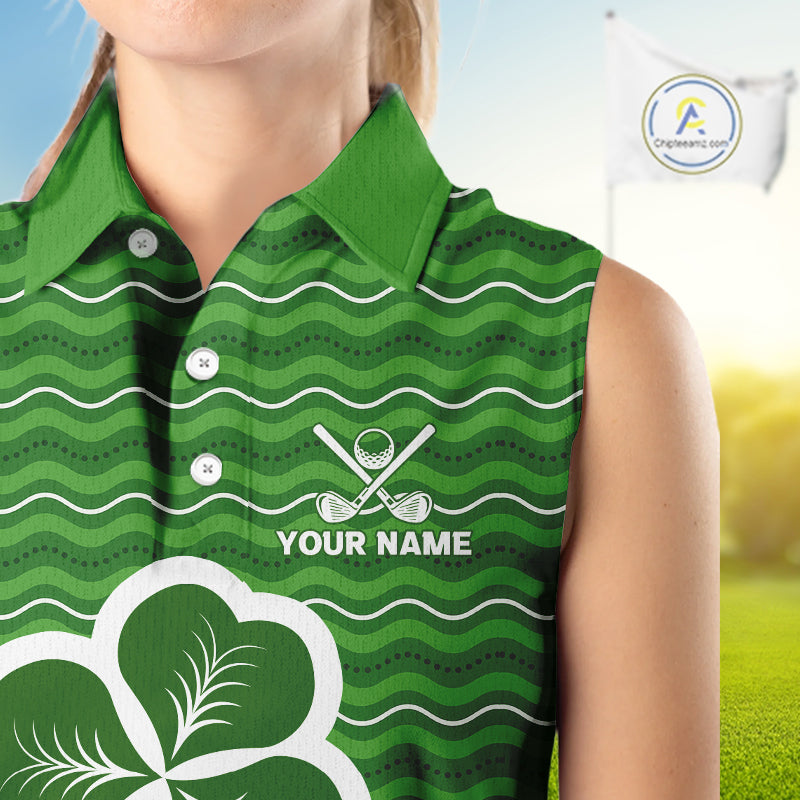 Green shamrock Lucky Sleeveless Polo golf shirts Custom St Patrick Day team golf jerseys NQS10508