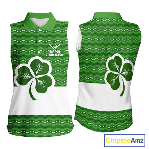 Green shamrock Lucky Sleeveless Polo golf shirts Custom St Patrick Day team golf jerseys NQS10508