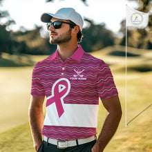 Load image into Gallery viewer, Pink ribbon Mens polo golf shirts Custom Breast cancer awareness team golf attire for men NQS10509