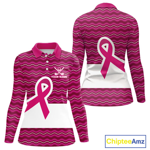 Pink ribbon Women polo golf shirts Custom Breast cancer awareness team golf attire for ladies NQS10509