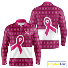 Load image into Gallery viewer, Pink ribbon Mens polo golf shirts Custom Breast cancer awareness team golf attire for men NQS10509