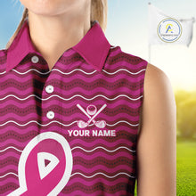 Load image into Gallery viewer, Pink ribbon Sleeveless polo golf shirts Custom Breast cancer awareness team golf attire for ladies NQS10509