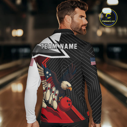 Black and Red American Flag Eagle Bowling Shirts for Men Custom patriotic Team Bowling League Jersey NQS10517