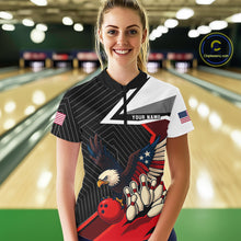 Load image into Gallery viewer, Black and Red American Flag Eagle Bowling Shirts for Women Custom patriotic Team Bowling Jersey NQS10517