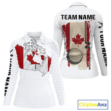 Load image into Gallery viewer, Personalized vintage Canadian Flag Women golf polo shirts Custom Patriotic Golf outfit For ladies NQS10182