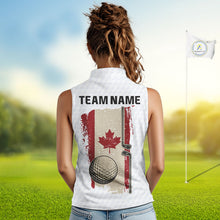 Load image into Gallery viewer, Personalized vintage Canadian Flag Women sleeveless polo shirt Custom Patriotic ladies Golf outfit NQS10182