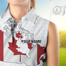 Load image into Gallery viewer, Personalized vintage Canadian Flag Women sleeveless polo shirt Custom Patriotic ladies Golf outfit NQS10182