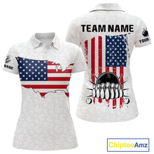 Load image into Gallery viewer, Personalized American Flag White Bowling Shirts For Women Custom patriotic Team Bowling jerseys NQS10184