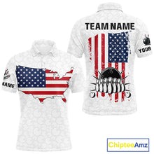 Load image into Gallery viewer, Personalized American Flag White Bowling Shirts For Men Custom patriotic Team Bowling jerseys NQS10184