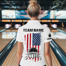 Load image into Gallery viewer, Personalized American Flag White Bowling Shirts For Women Custom patriotic Team Bowling jerseys NQS10184