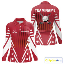 Load image into Gallery viewer, Red and White maple leaf Canadian Women golf polo shirt Custom Patriotic Golf attire For ladies NQS10185