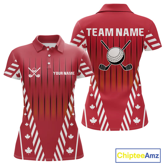 Red and White maple leaf Canadian Women golf polo shirt Custom Patriotic Golf attire For ladies NQS10185