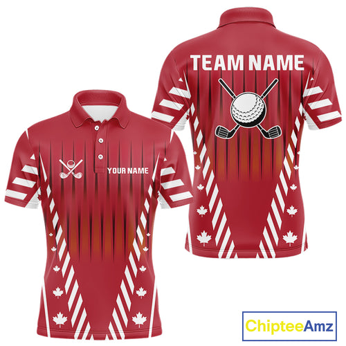 Red and White maple leaf Canadian Men golf polo shirt Custom Patriotic Golf attire For men NQS10185