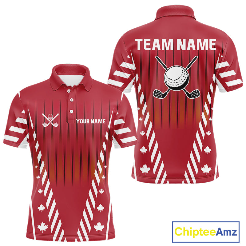 Red and White maple leaf Canadian Men golf polo shirt Custom Patriotic Golf attire For men NQS10185