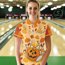 Load image into Gallery viewer, Funny Pumpkin Bowling Ball and pins Bowling Shirts for Women custom Halloween bowling team jerseys NQS10531