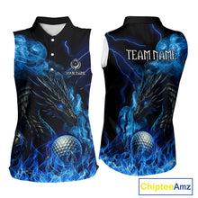 Load image into Gallery viewer, Blue Flame Dragon Sleeveless Golf polo shirt Custom Dragon team golf outfit, gift for golf lover NQS10024