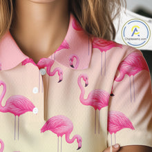 Load image into Gallery viewer, Personalized pink gradient Flamingo pattern Women golf polo shirt Custom golf team theme outfits NQS10324