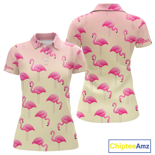 Personalized pink gradient Flamingo pattern Women golf polo shirt Custom golf team theme outfits NQS10324