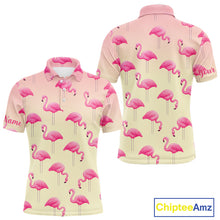 Load image into Gallery viewer, Personalized pink gradient Flamingo pattern Men golf polo shirt Custom golf team theme outfits NQS10324