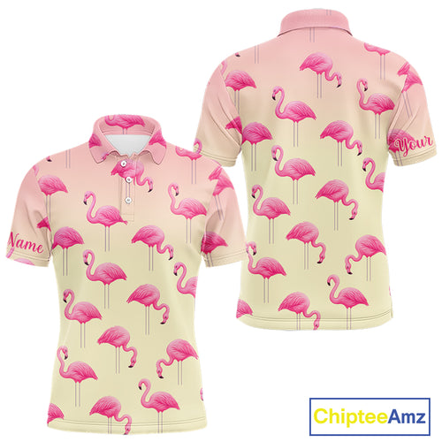 Personalized pink gradient Flamingo pattern Men golf polo shirt Custom golf team theme outfits NQS10324