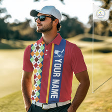 Load image into Gallery viewer, Retro colorful argyle pattern Men golf polo shirt custom Team Golf Outfits for mens | Red NQS10327
