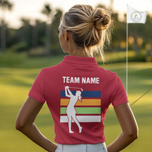 Load image into Gallery viewer, Retro colorful argyle pattern Women golf polo shirt custom Team Golf Outfits for ladies | Red NQS10327