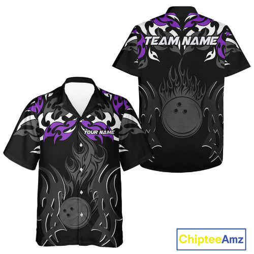 Black and Purple Flame Bowling Hawaiian shirt Custom Team bowling button up shirt bowler gift NQS10535