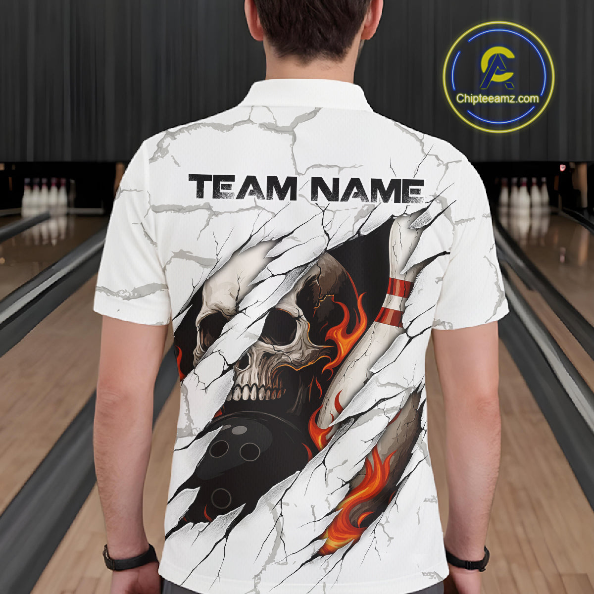 Personalized White Grunge Flame Skull Bowling shirts for men Custom Team Bowling League Shirts NQS10536
