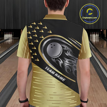 Load image into Gallery viewer, Black and Gold Flame Bowling ball Polo, Quarter Zip Shirts for Men Custom Bowling Team jerseys NQS10029