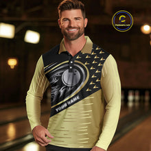 Load image into Gallery viewer, Black and Gold Flame Bowling ball Polo, Quarter Zip Shirts for Men Custom Bowling Team jerseys NQS10029